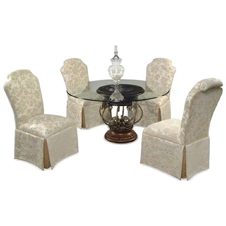 5 Piece Glass Top Dining Set with Upholstered Chair